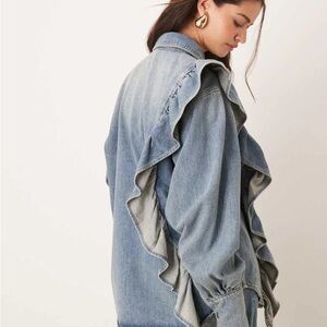 ASOS Light Blue Ruffle Denim Button-Down Shirt